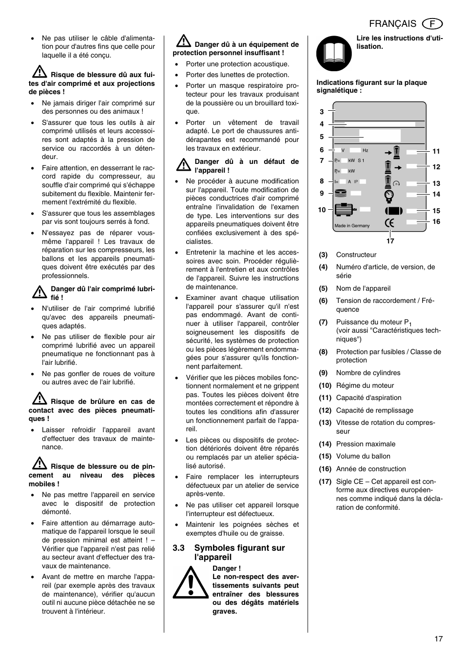 Français | Metabo Compressor Pump Classic 8 User Manual | Page 17 / 32