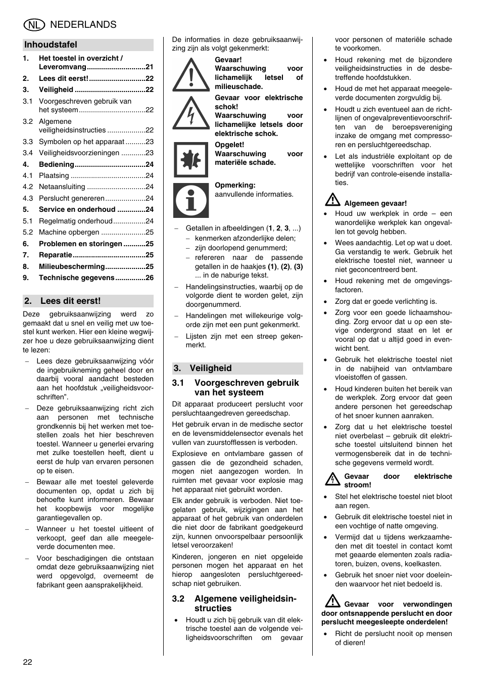 Nederlands | Metabo Compressor Pump Classic 8 User Manual | Page 22 / 32