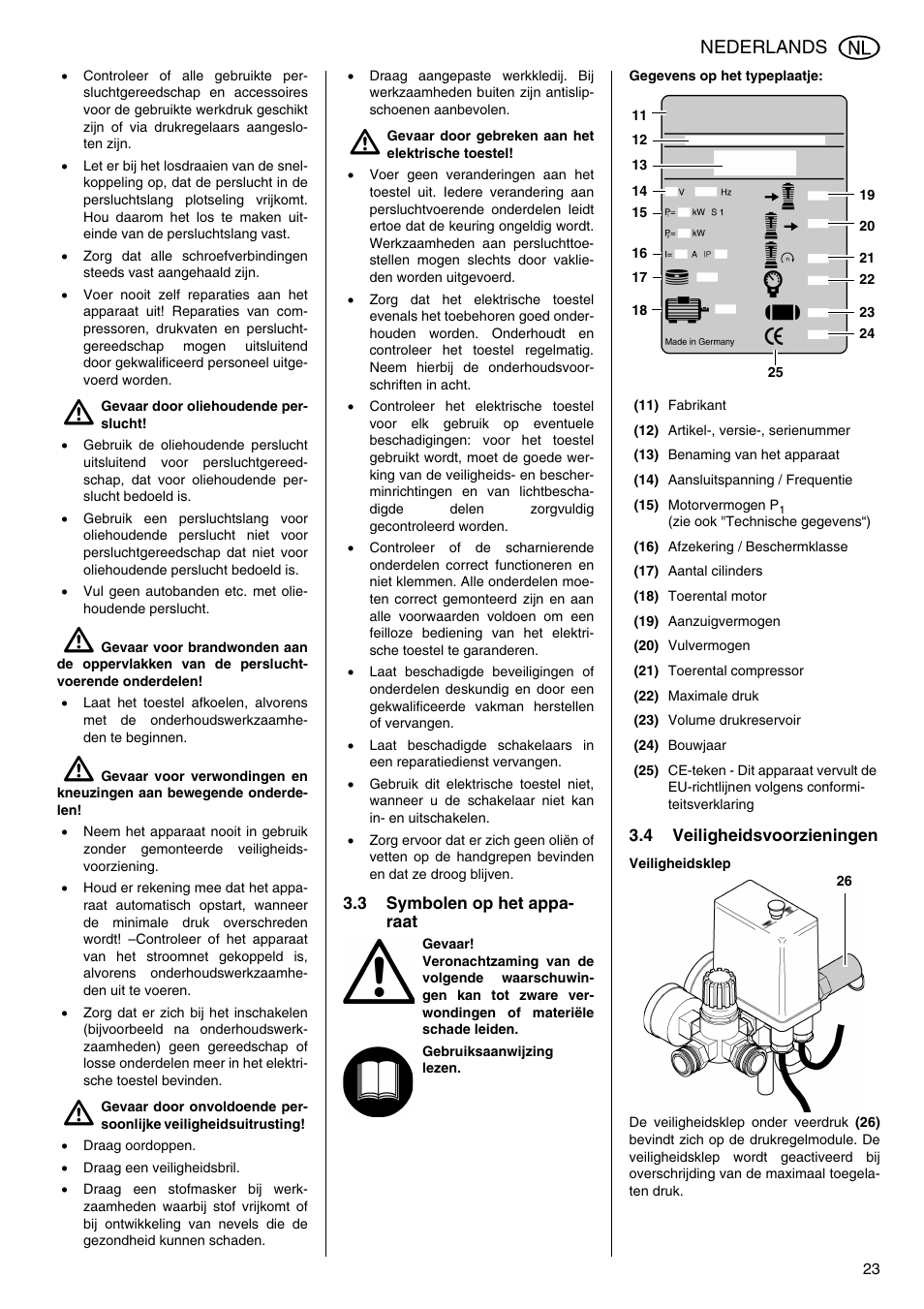 Nederlands | Metabo Compressor Pump Classic 8 User Manual | Page 23 / 32