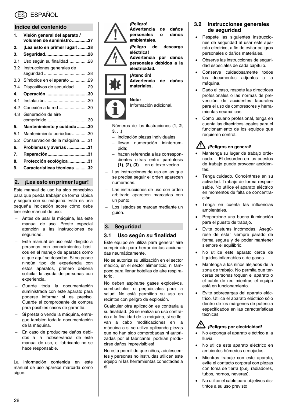 Español | Metabo Compressor Pump Classic 8 User Manual | Page 28 / 32