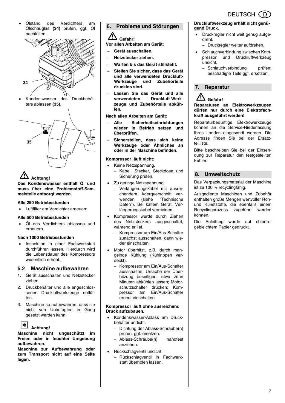 Deutsch | Metabo Compressor Pump Classic 8 User Manual | Page 7 / 32