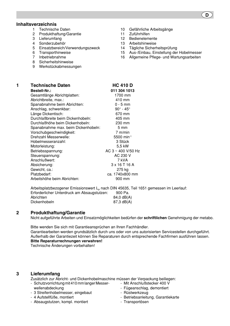 Metabo HC 410 User Manual | Page 3 / 52