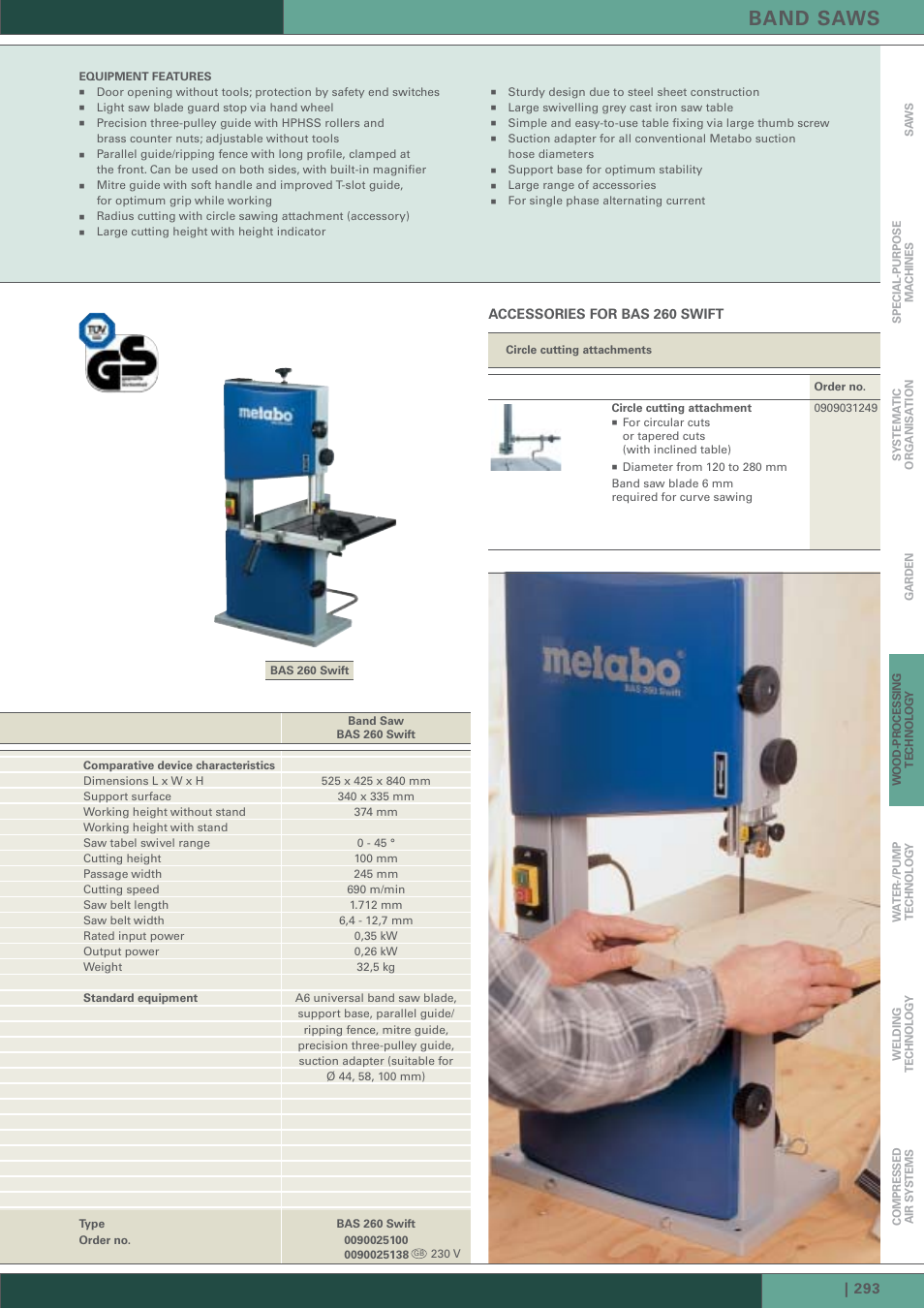 Band saws, Accessories for bas 260 swift | Metabo HC 300 User Manual | Page 16 / 21