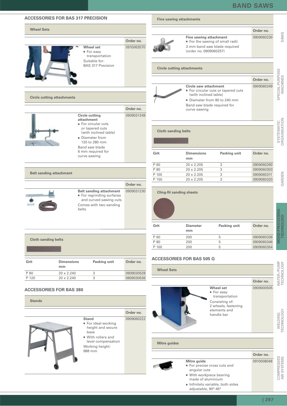 Band saws, Accessories for bas 317 precision, Accessories for bas 380 | Accessories for bas 505 g | Metabo HC 300 User Manual | Page 20 / 21