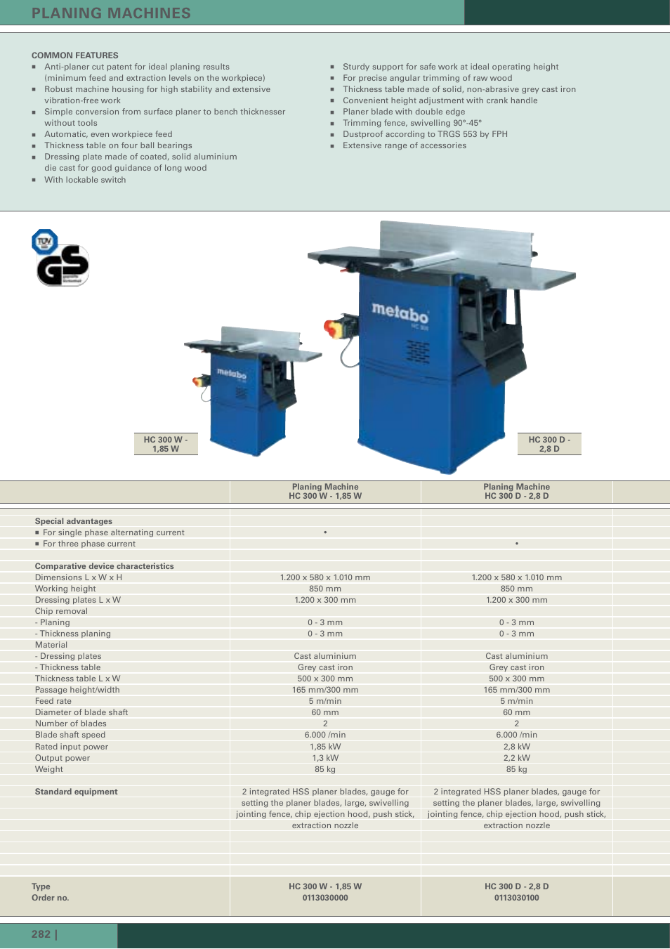 Planing machines | Metabo HC 300 User Manual | Page 5 / 21