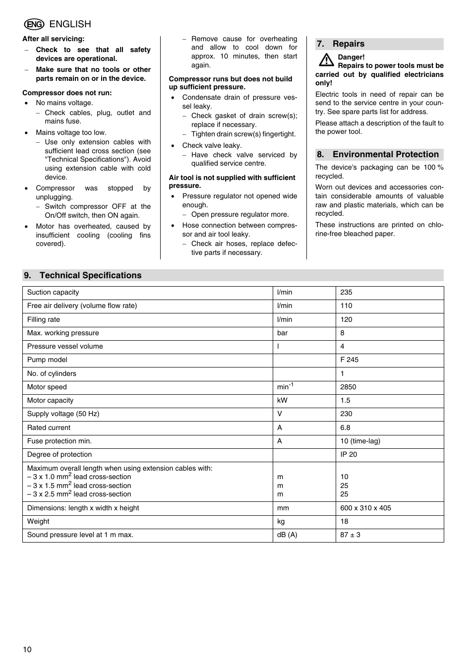 English | Metabo Power 260 User Manual | Page 10 / 44