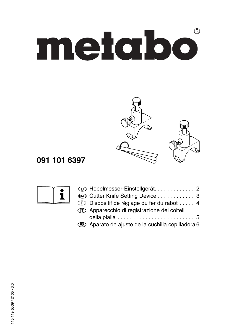 Metabo Cutter Knife Setting Device 091 101 6397 User Manual | 8 pages