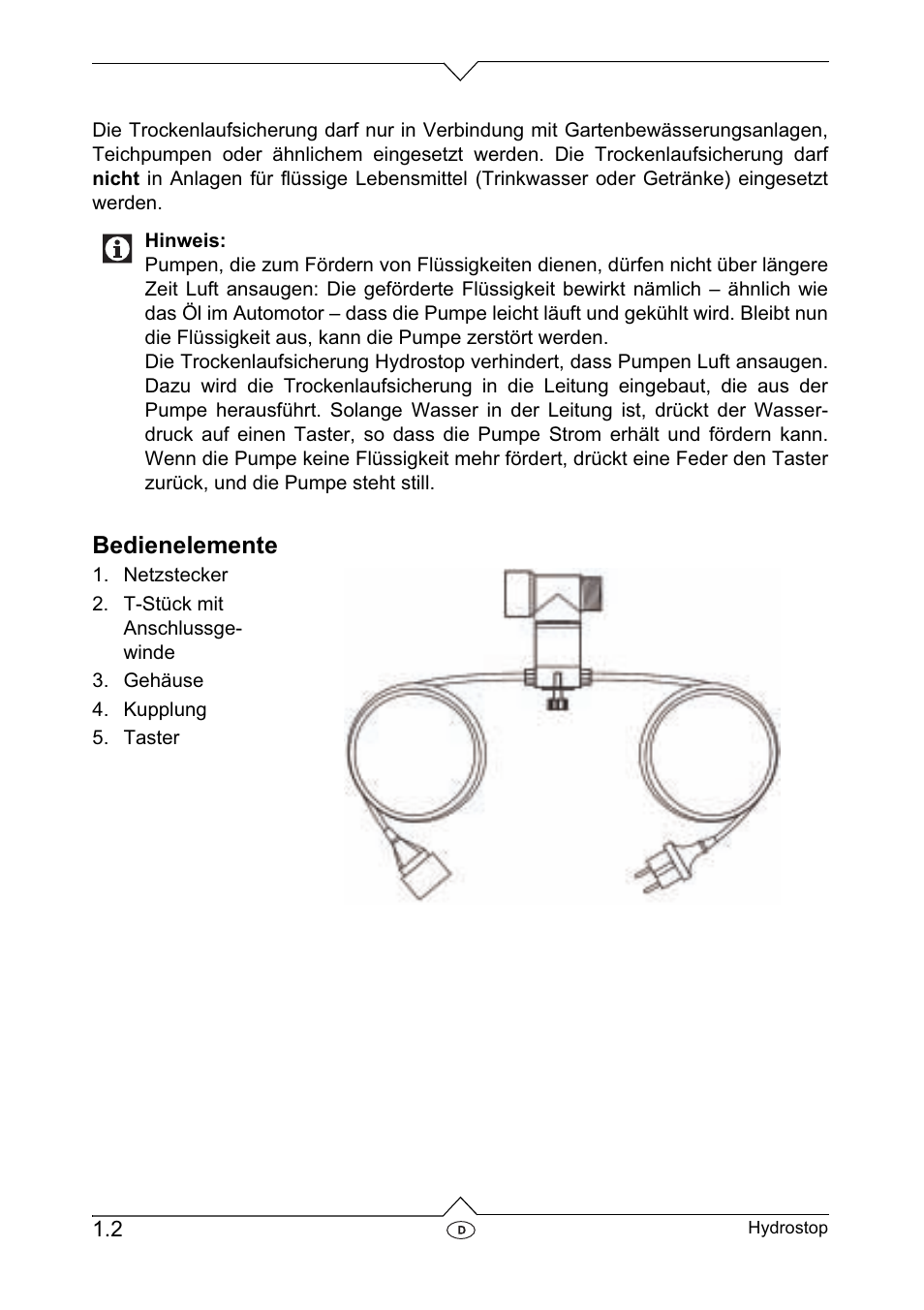 Bedienelemente | Metabo Dry-running Sensor Hydrostop User Manual | Page 4 / 56