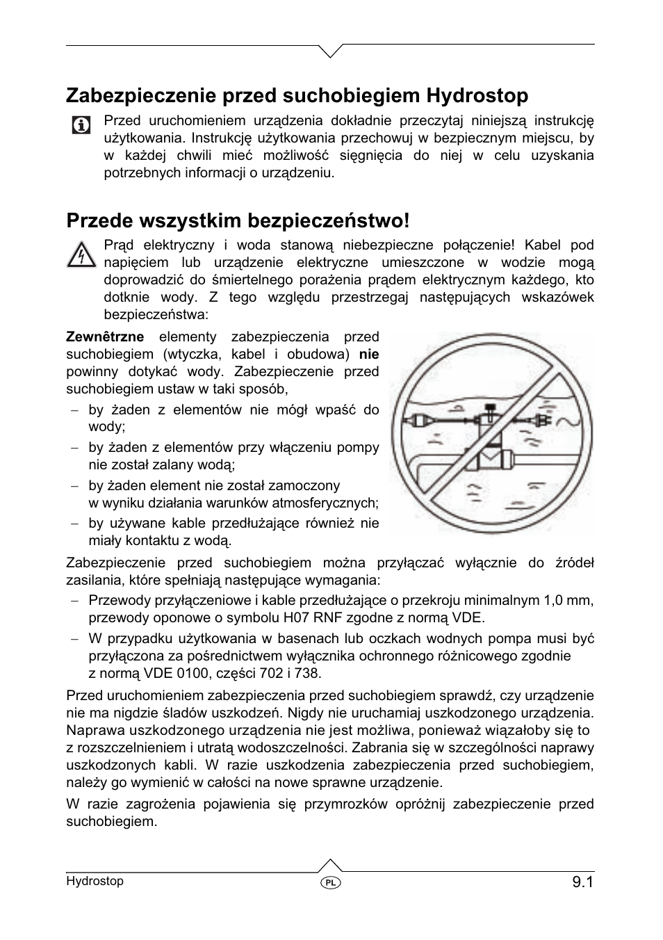 Zabezpieczenie przed suchobiegiem hydrostop, Przede wszystkim bezpiecze ĕstwo | Metabo Dry-running Sensor Hydrostop User Manual | Page 43 / 56