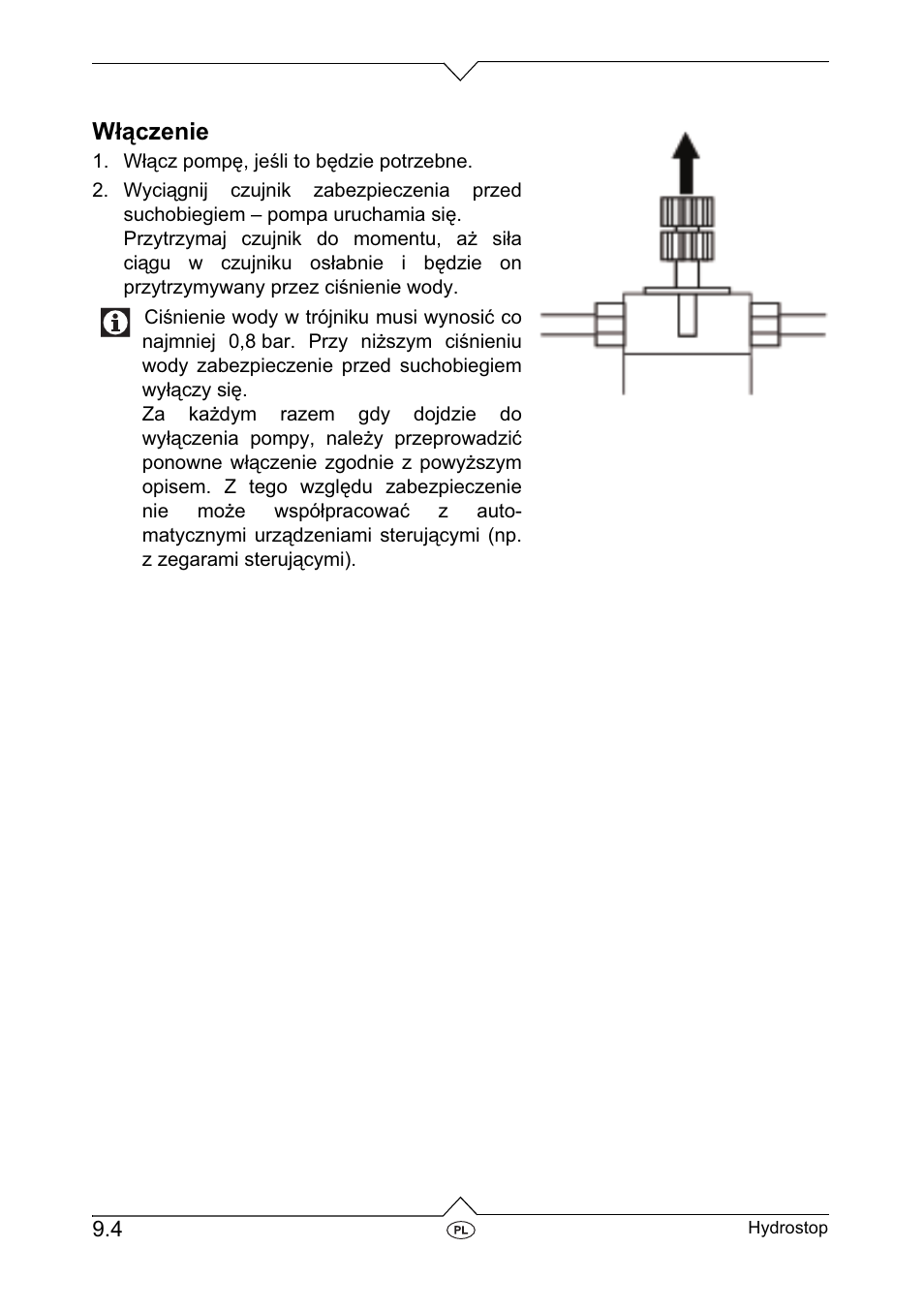 Wáączenie | Metabo Dry-running Sensor Hydrostop User Manual | Page 46 / 56