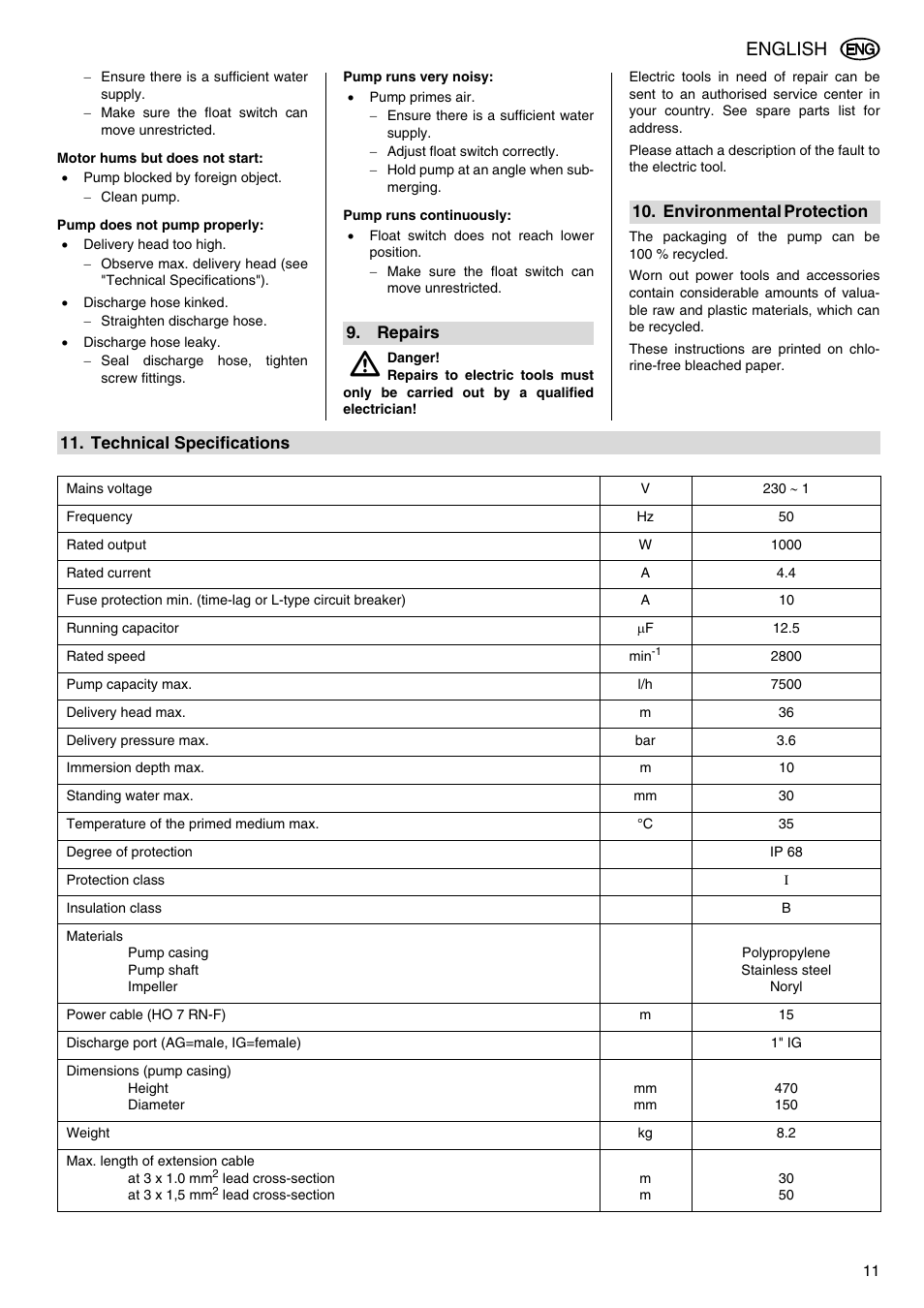 English | Metabo TDP 7500 S User Manual | Page 11 / 39