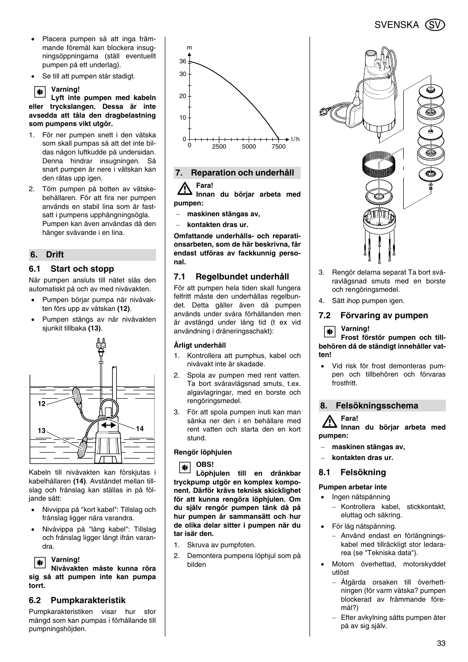 Svenska | Metabo TDP 7500 S User Manual | Page 33 / 39