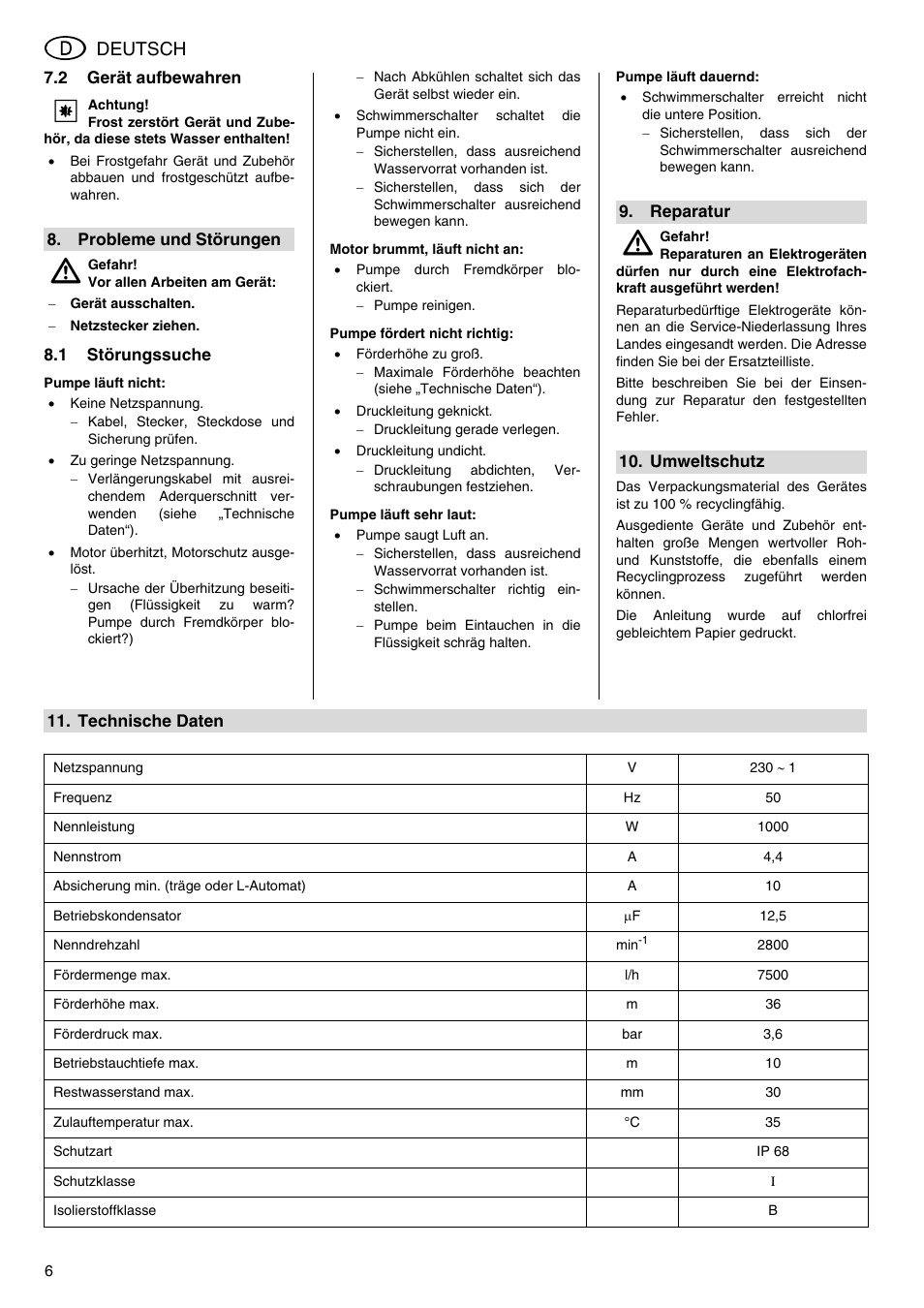 Deutsch | Metabo TDP 7500 S User Manual | Page 6 / 39