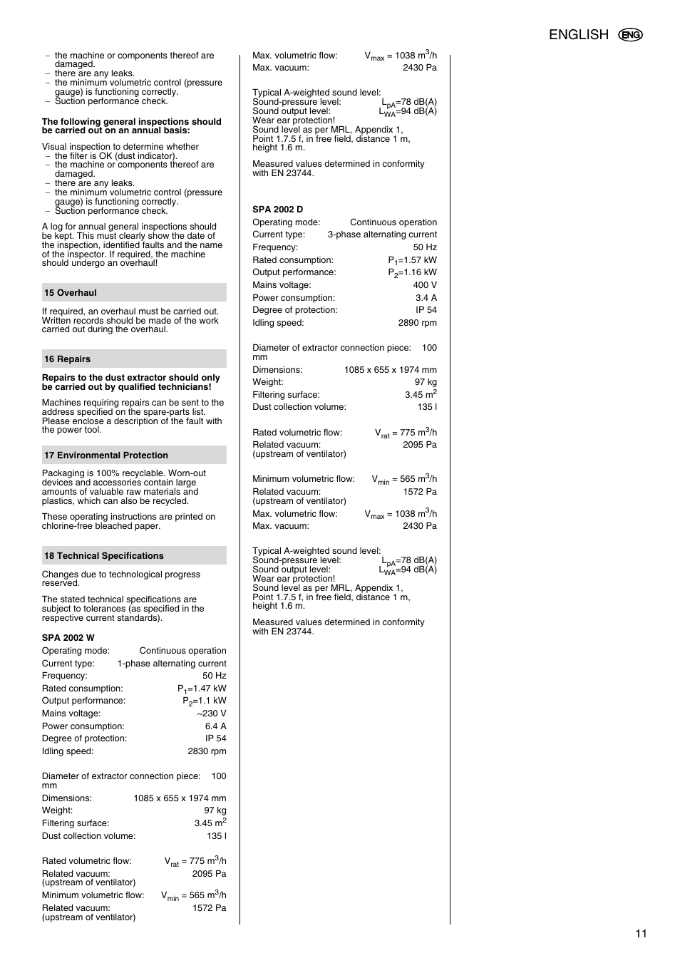 English | Metabo SPA 2002 User Manual | Page 11 / 40