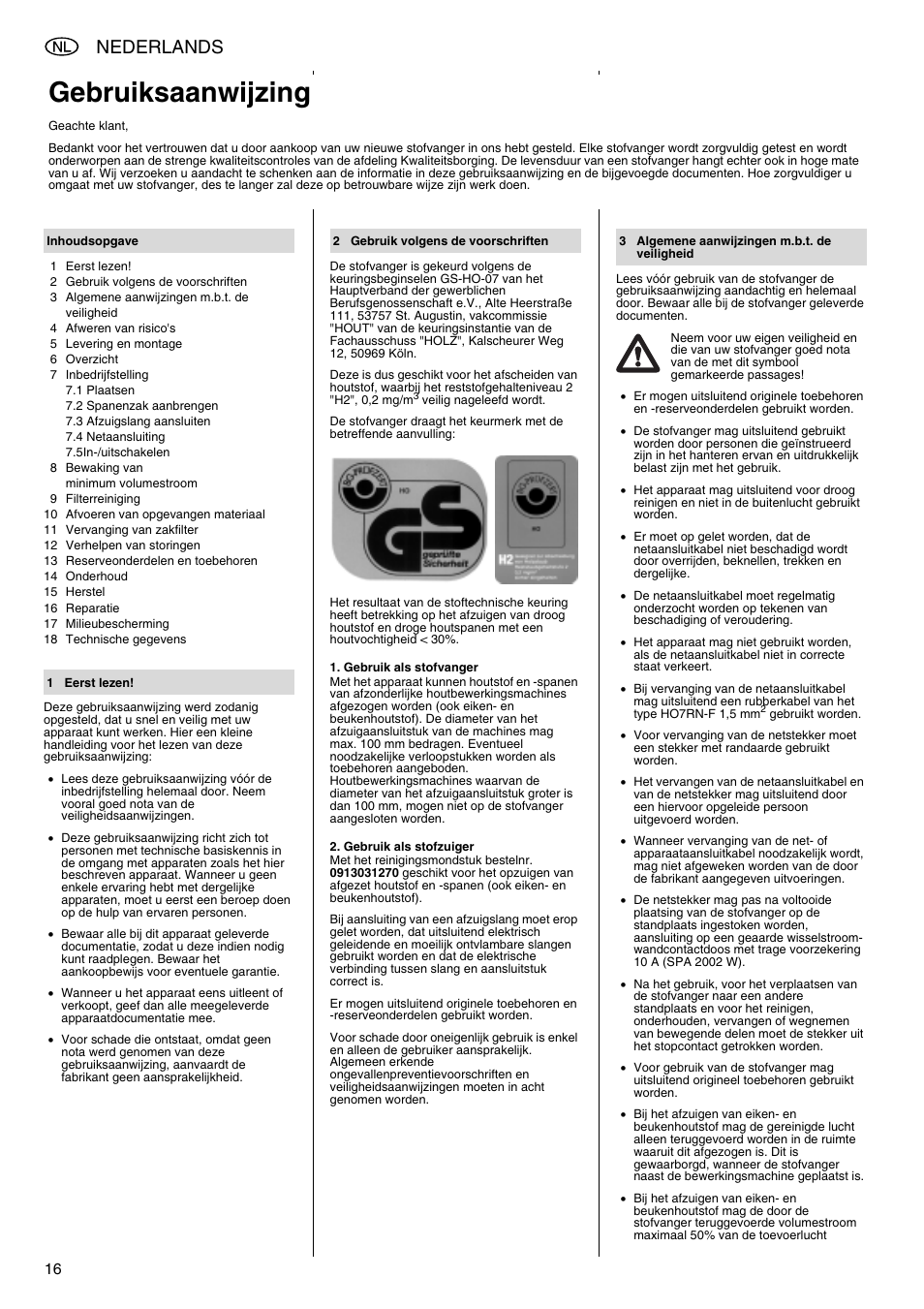 Gebruiksaanwijzing, Nederlands | Metabo SPA 2002 User Manual | Page 16 / 40