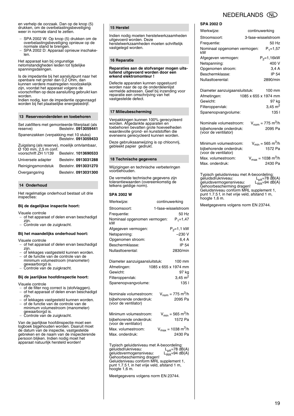 Nederlands | Metabo SPA 2002 User Manual | Page 19 / 40