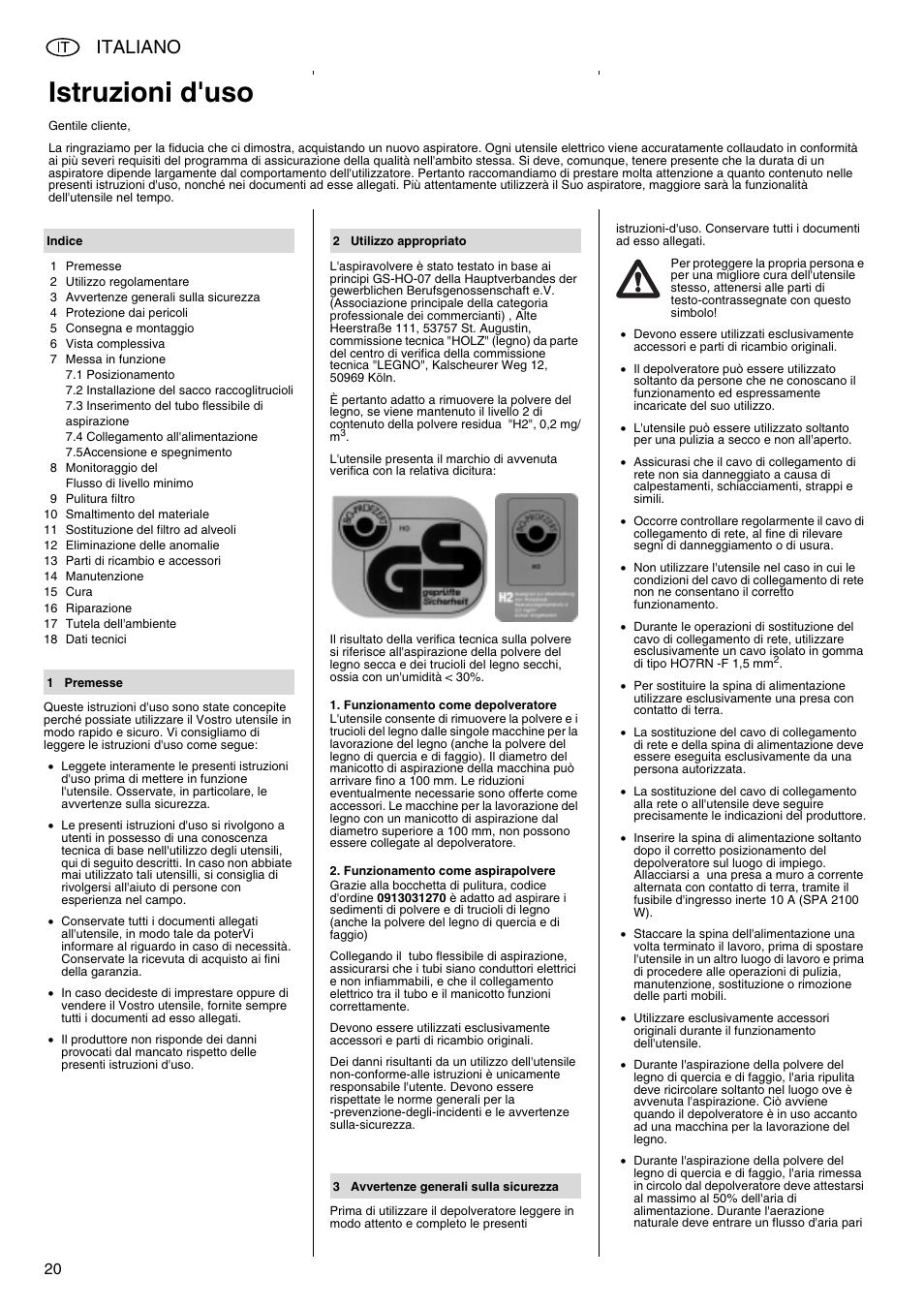 Istruzioni d'uso, Italiano | Metabo SPA 2002 User Manual | Page 20 / 40