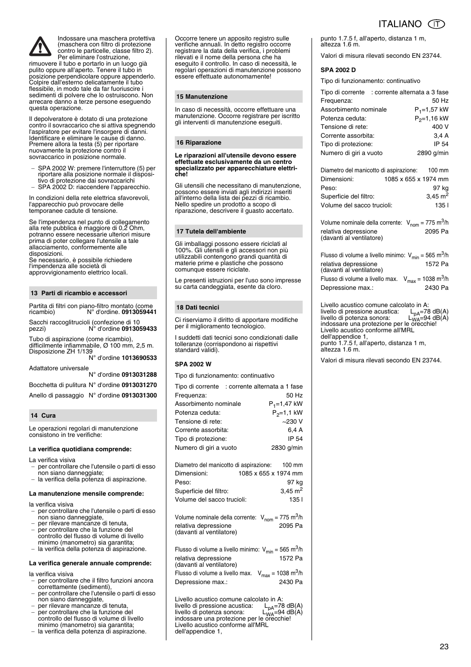 Italiano | Metabo SPA 2002 User Manual | Page 23 / 40