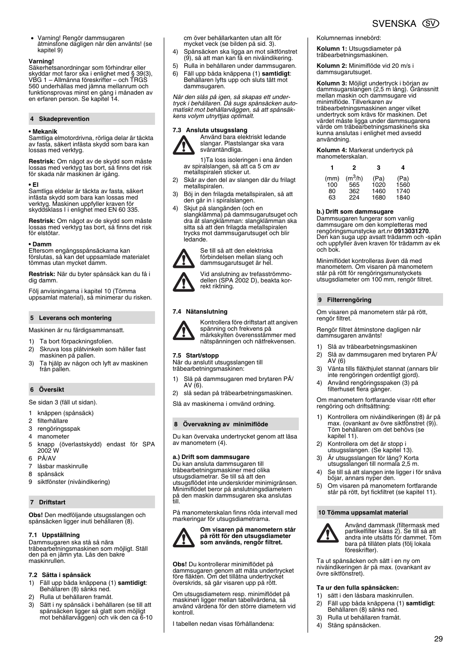 Svenska | Metabo SPA 2002 User Manual | Page 29 / 40