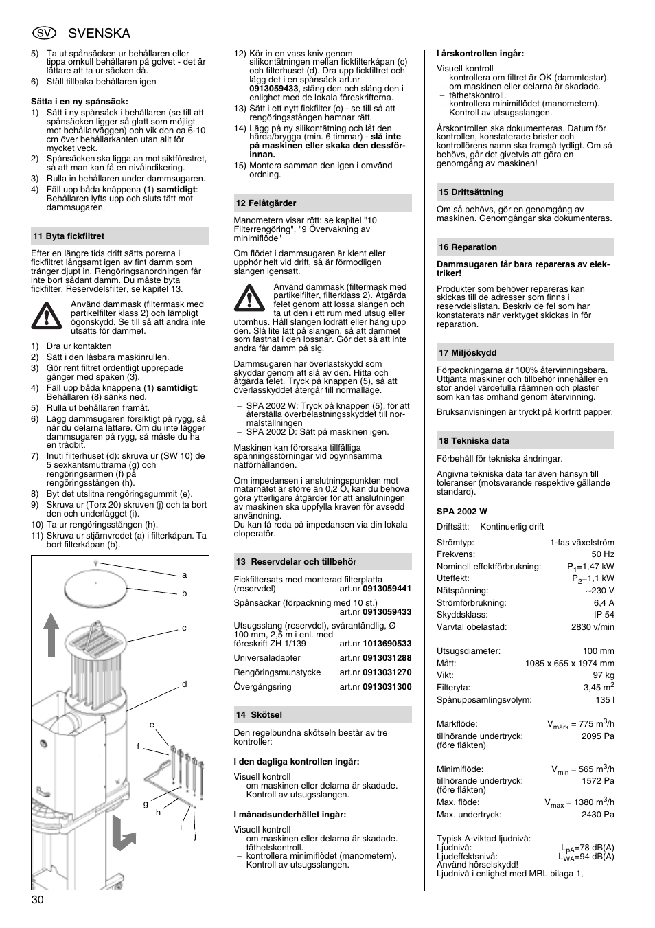 Svenska | Metabo SPA 2002 User Manual | Page 30 / 40