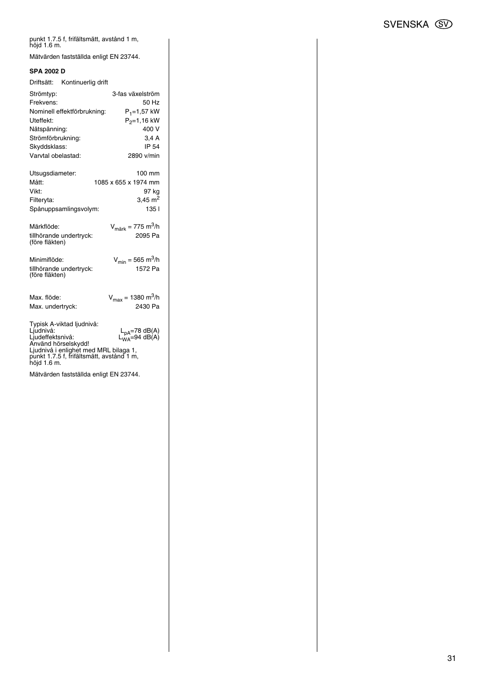 Svenska | Metabo SPA 2002 User Manual | Page 31 / 40