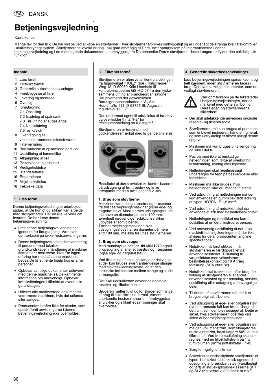 Betjeningsvejledning, Dansk | Metabo SPA 2002 User Manual | Page 36 / 40