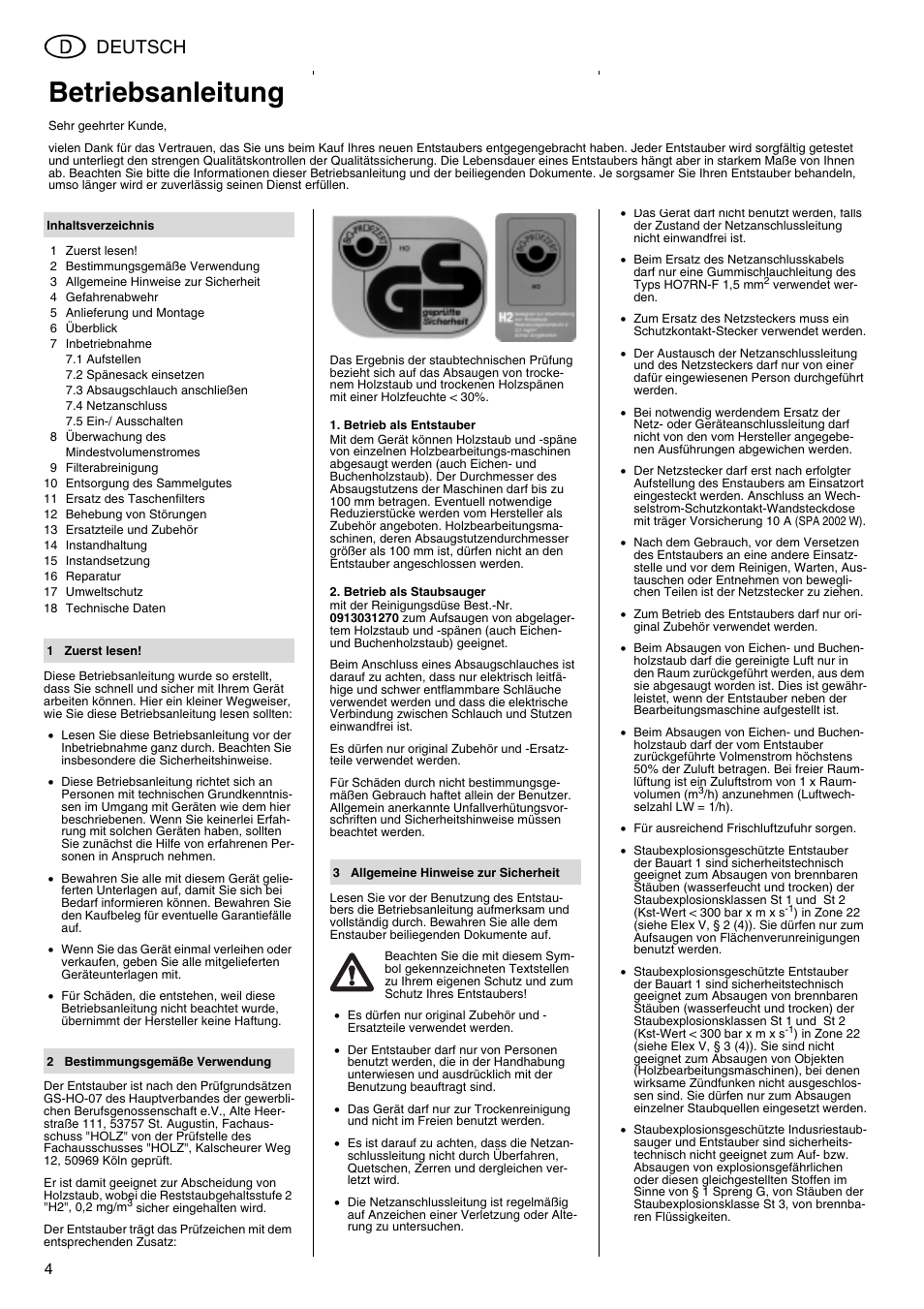 Betriebsanleitung, Deutsch | Metabo SPA 2002 User Manual | Page 4 / 40