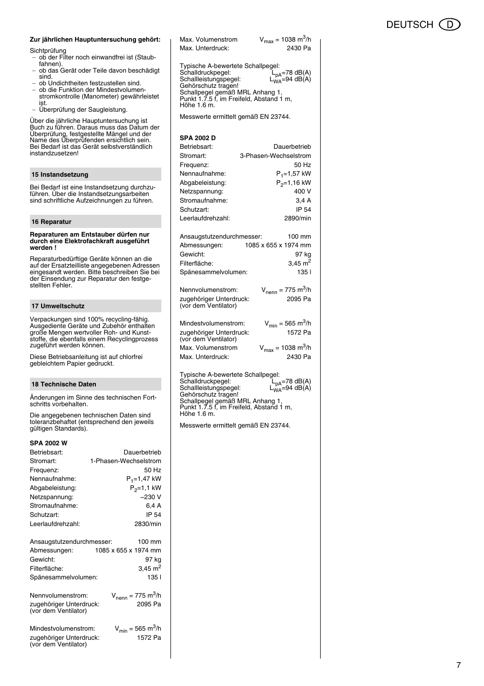 Deutsch | Metabo SPA 2002 User Manual | Page 7 / 40