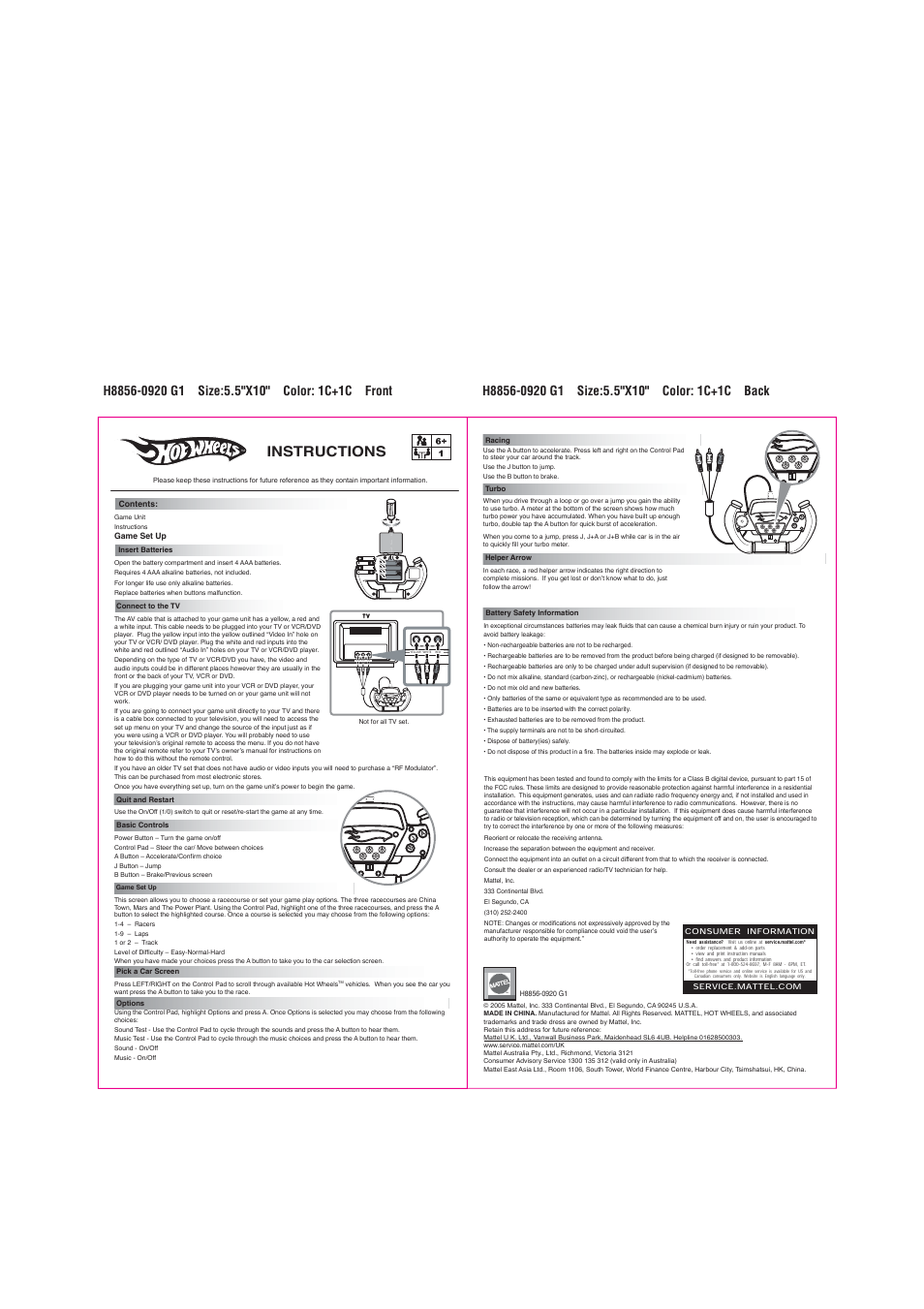 Mattel H8856-0920 User Manual | 3 pages