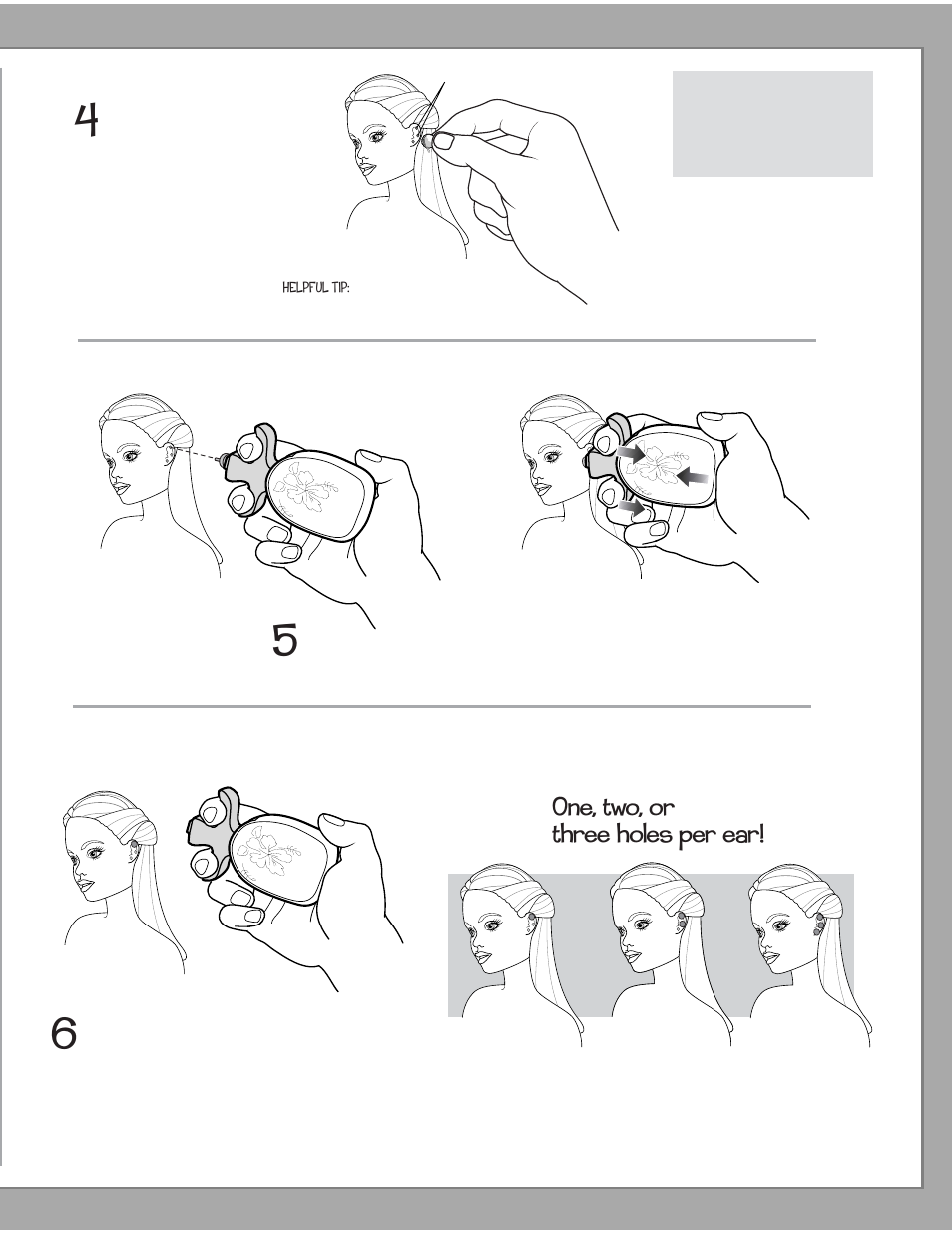 Add a dangle too, One, two, or three holes per ear | Mattel BARBIE C6789 User Manual | Page 3 / 4