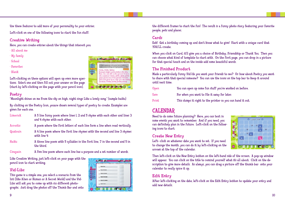 Calendar | Mattel VIDEO JOURNAL L7280 User Manual | Page 6 / 9