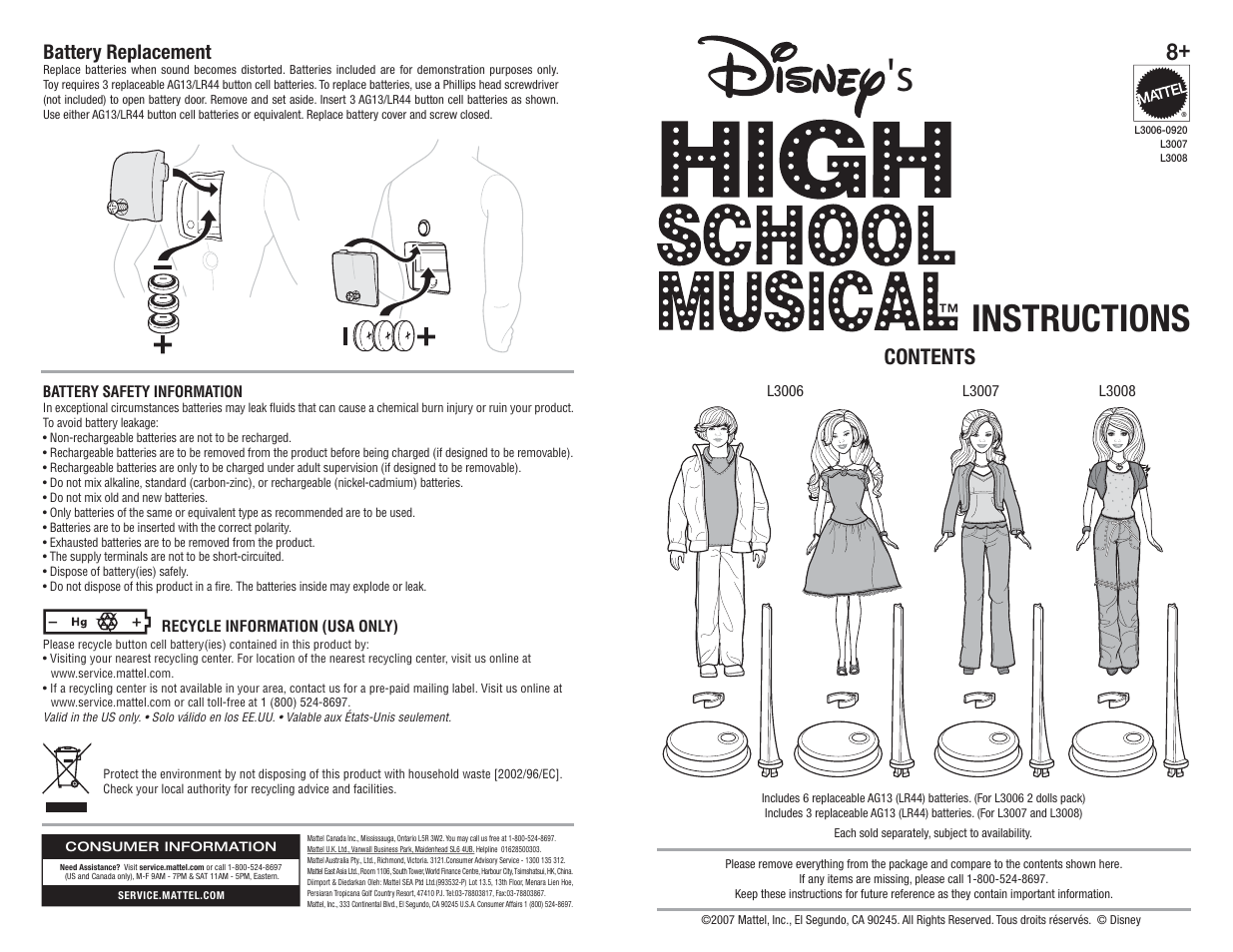 Mattel HIGH SCHOOL MUSICAL L3008 User Manual | 2 pages