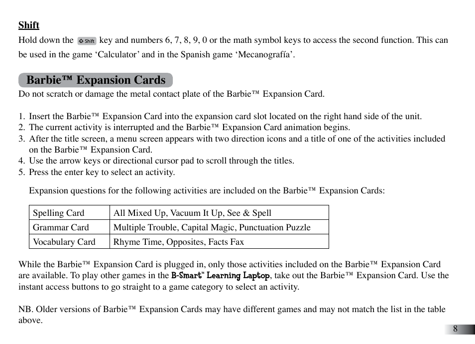 Barbie™ expansion cards | Mattel B-Smart User Manual | Page 12 / 26