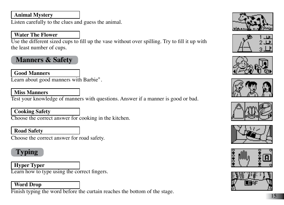 Manners & safety, Typing | Mattel B-Smart User Manual | Page 19 / 26