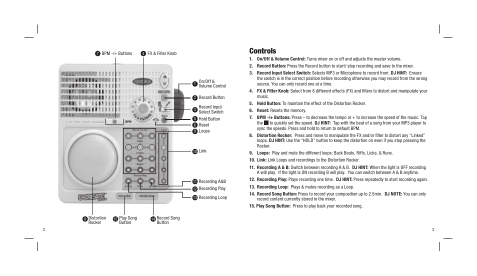 Controls | Mattel UCREATE N9496 User Manual | Page 3 / 10