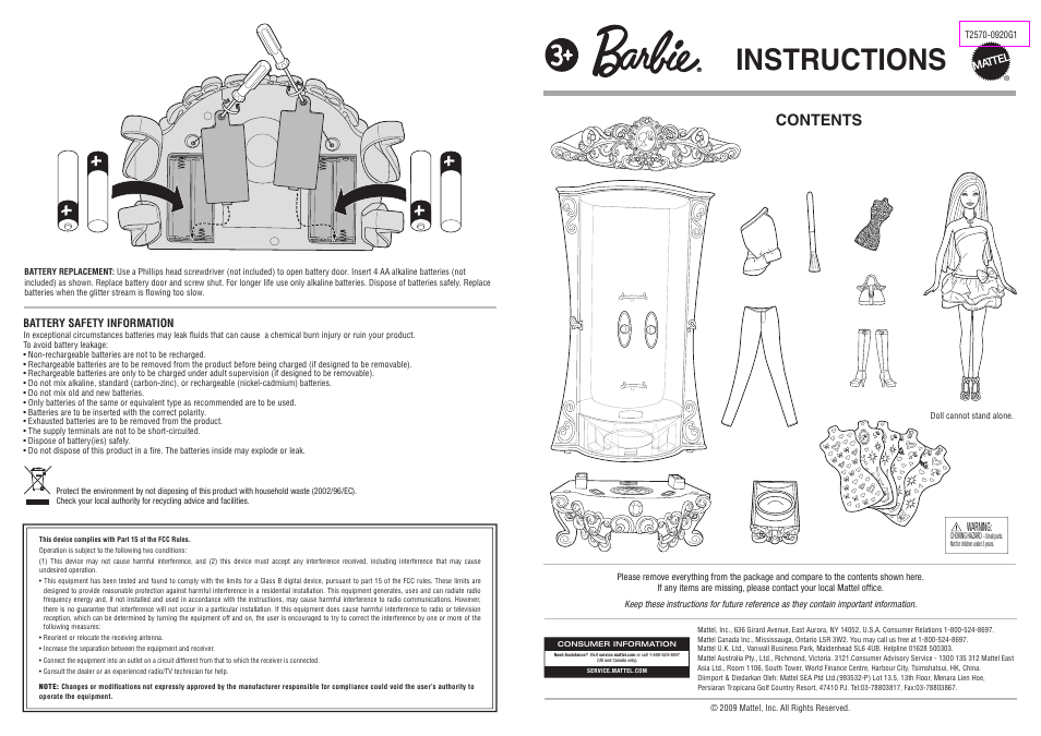 Mattel BARBIE T2570-0920G1 User Manual | 2 pages