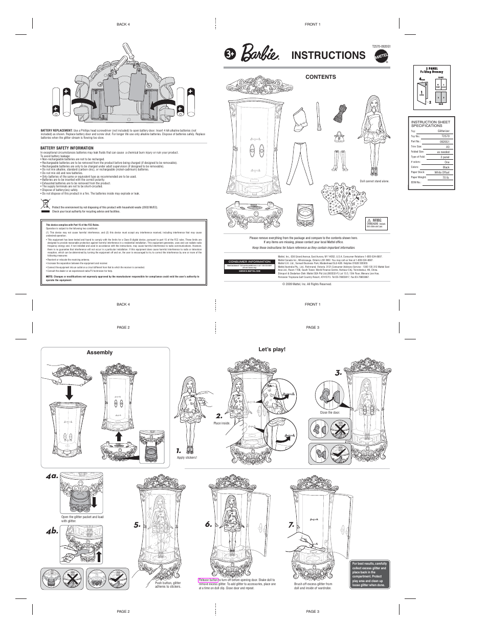 Instructions | Mattel BARBIE T2570-0920G1 User Manual | Page 2 / 2