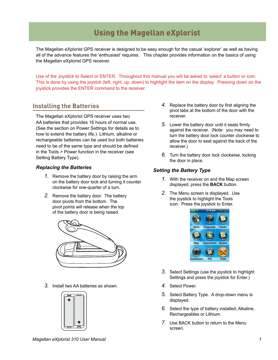 Using the magellan explorist, Installing the batteries | MiTAC MAGELLAN EXPLORIST 310 User Manual | Page 13 / 39