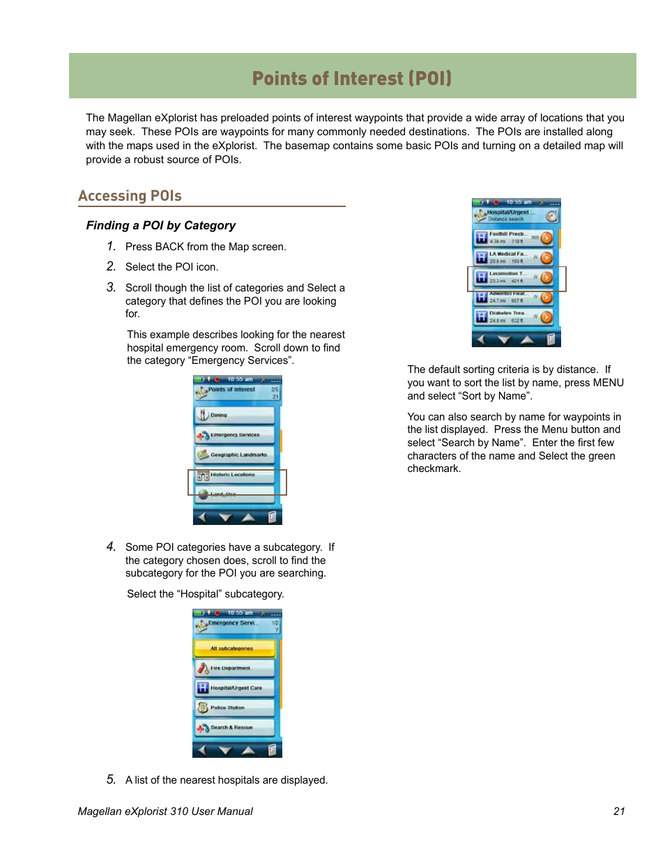 Points of interest (poi), Accessing pois | MiTAC MAGELLAN EXPLORIST 310 User Manual | Page 30 / 39