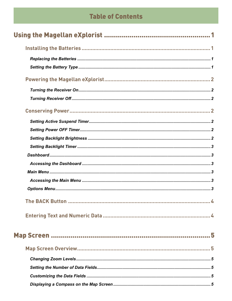 Table of contents using the magellan explorist, Map screen | MiTAC MAGELLAN EXPLORIST 310 User Manual | Page 6 / 39