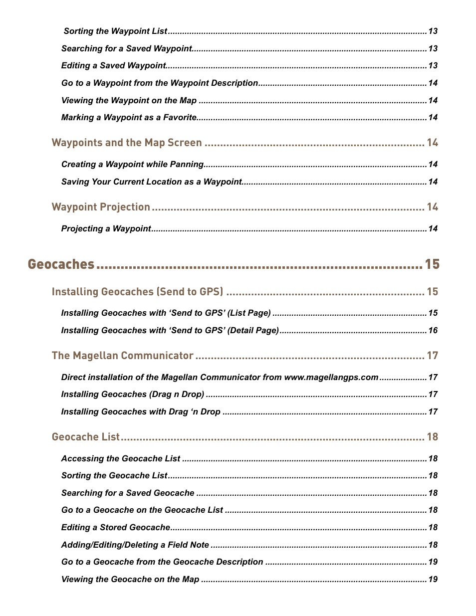 Geocaches | MiTAC MAGELLAN EXPLORIST 310 User Manual | Page 8 / 39