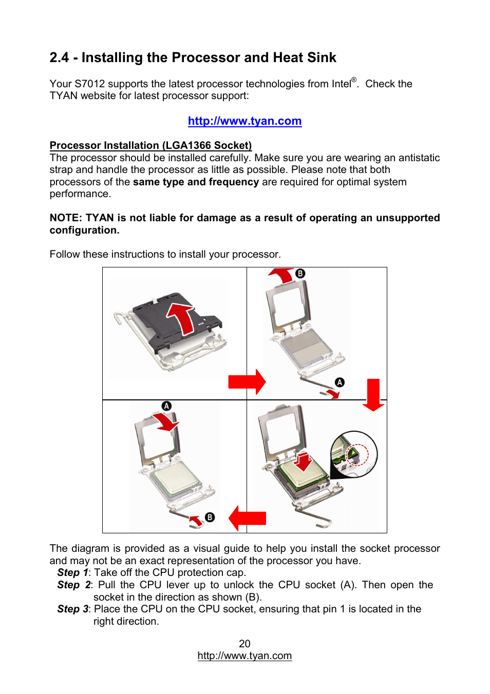 4 - installing the processor and heat sink | MiTAC TYAN S7012 User Manual | Page 20 / 88