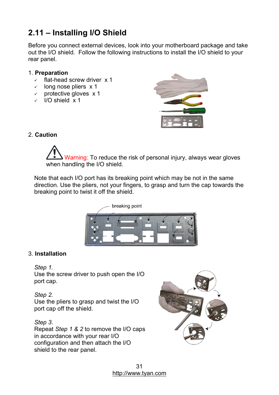11 – installing i/o shield | MiTAC TYAN S7012 User Manual | Page 31 / 88