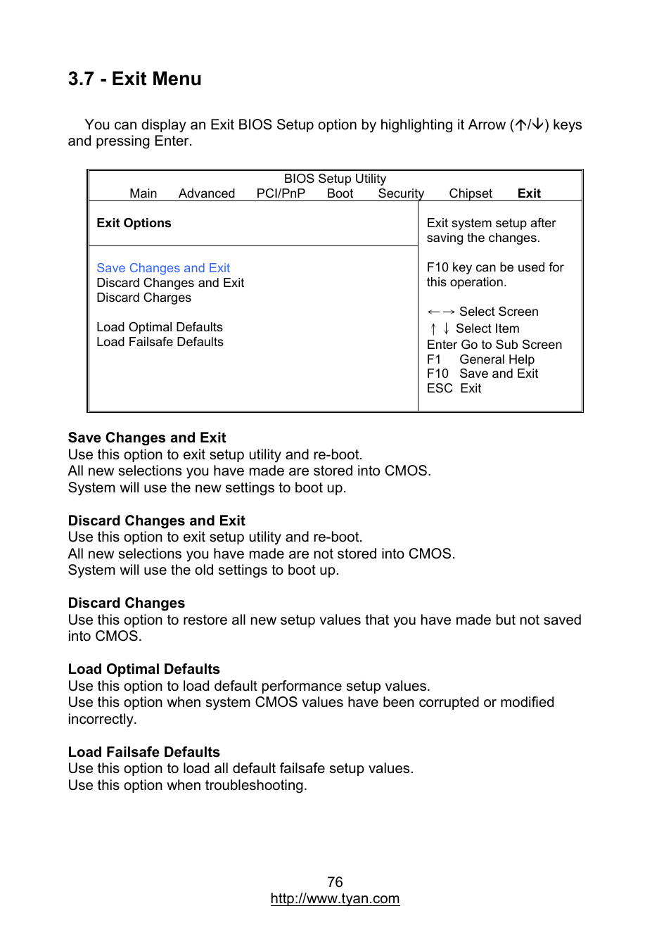 7 - exit menu | MiTAC TYAN S7012 User Manual | Page 76 / 88