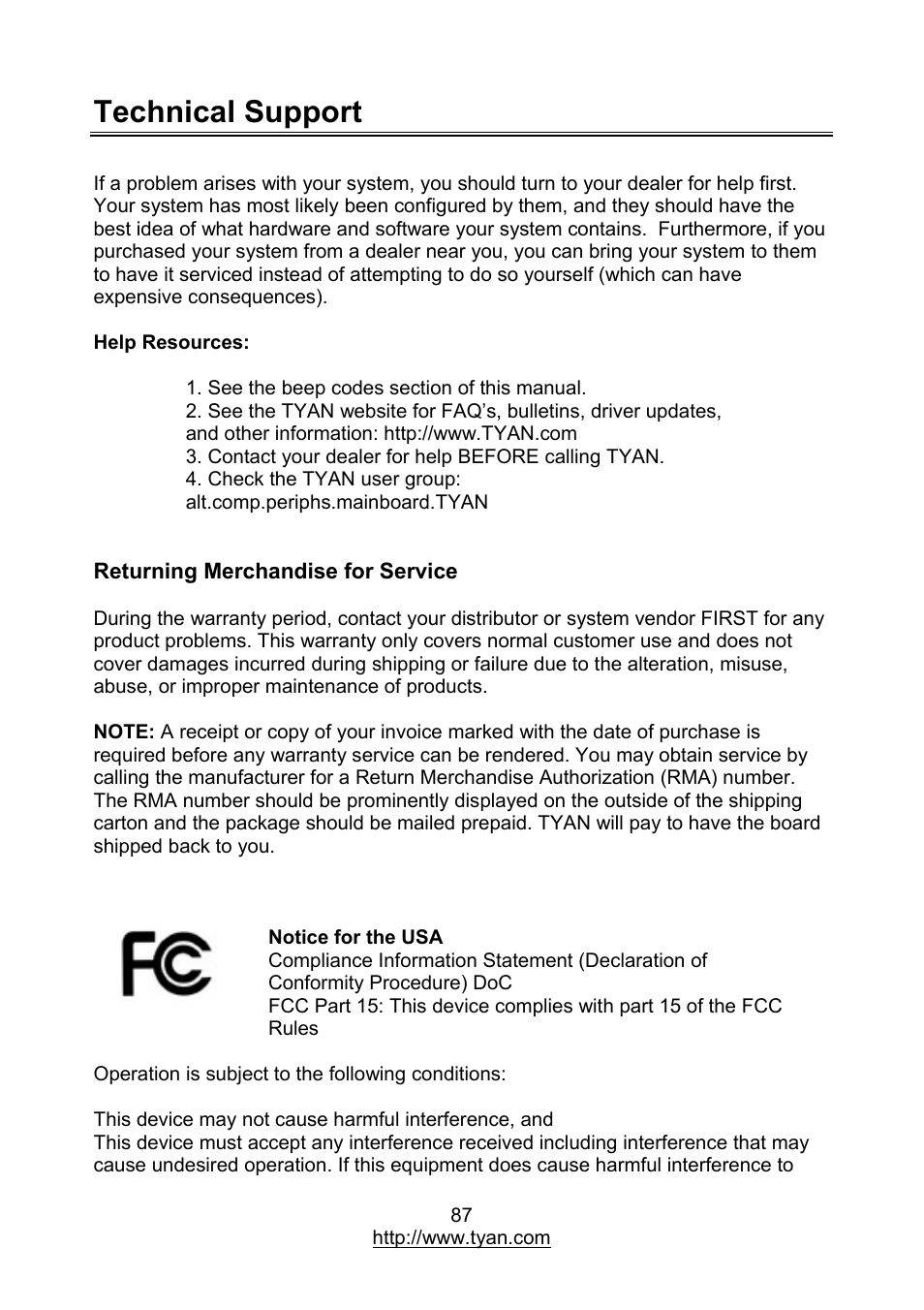 Technical support | MiTAC TYAN S7012 User Manual | Page 87 / 88