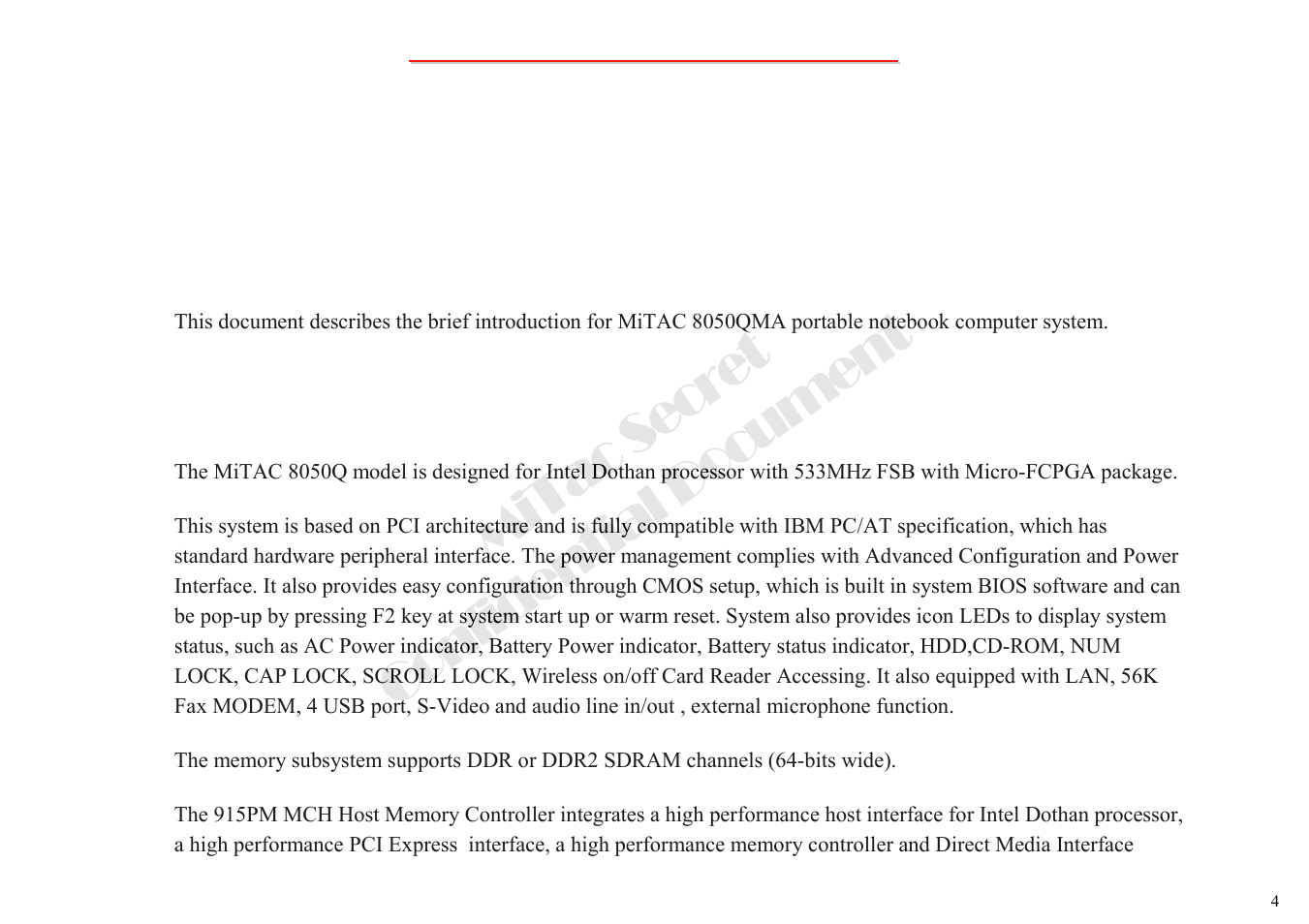 Mitac secret confidential document | MiTAC 8050QMA User Manual | Page 5 / 138