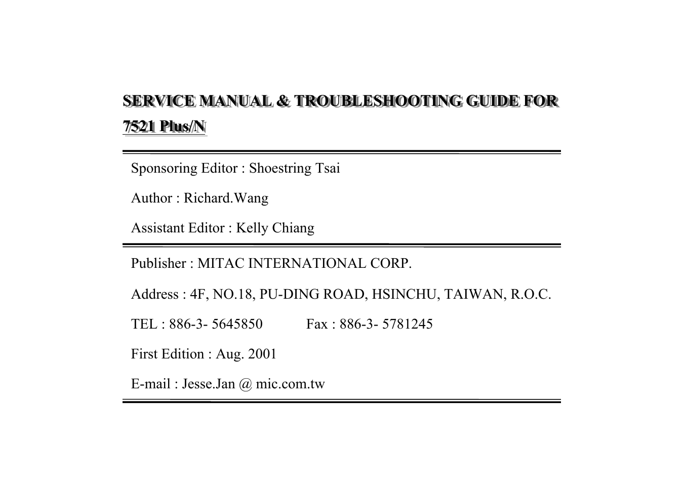 MiTAC 7521 PLUS/N User Manual | Page 180 / 180
