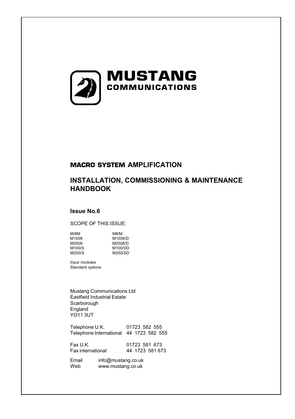 Mustang Communications M100/SD User Manual | 30 pages