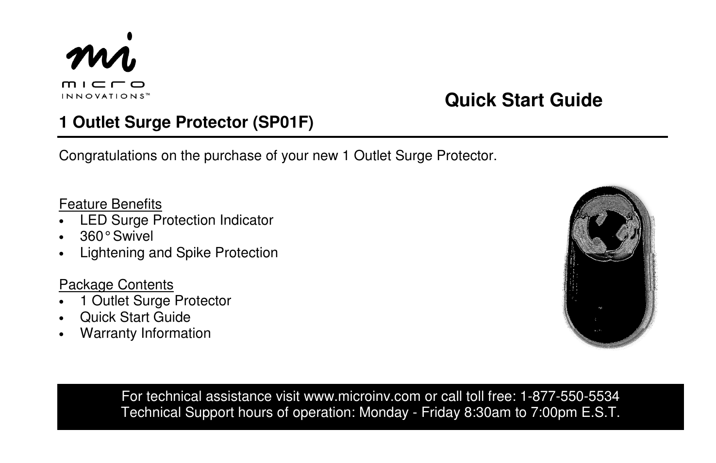 Micro Innovations SP01F User Manual | 1 page