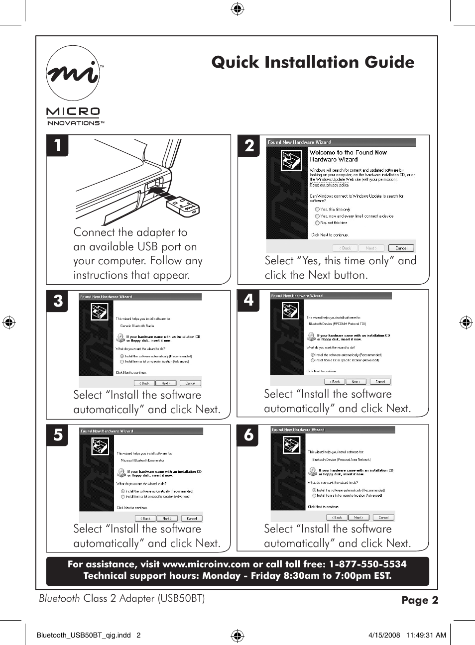 Quick installation guide 1 | Micro Innovations USB50BT User Manual | Page 2 / 2